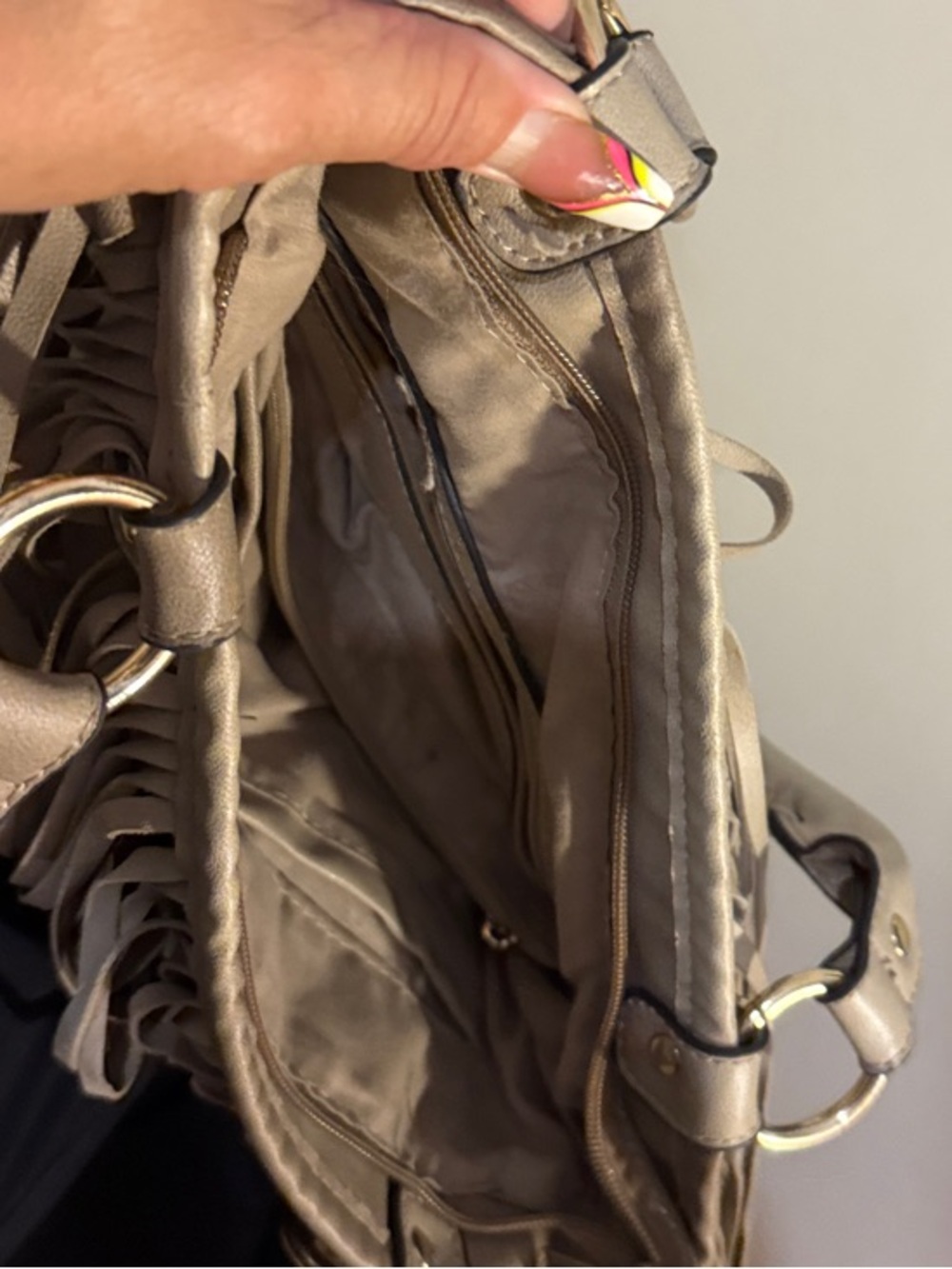 Fringe Crossbody Shoulder Bag in Taupe - Picture 9 of 12